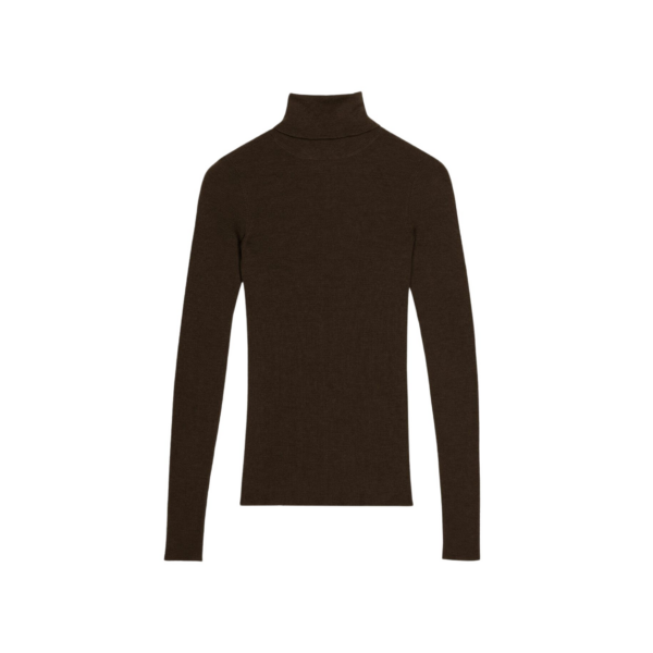 The Frankie Shop Utica Thin Turtleneck Sweater - Brown - Oversized Minimalist Knitwear in Beige - Shop at Coveti