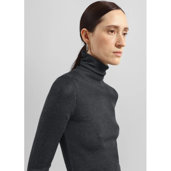 The Frankie Shop Utica Thin Turtleneck Sweater – Dark Grey Melange, view 3