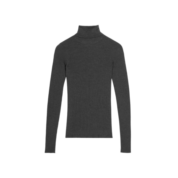 The Frankie Shop Utica Thin Turtleneck Sweater - Dark Grey Melange - Oversized Minimalist Knitwear in Grey - Shop at Coveti
