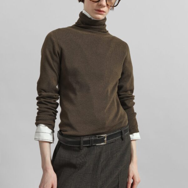 The Frankie Shop Utica Thin Turtleneck Sweater - Olive - Oversized Minimalist Knitwear in Green - Shop at Coveti