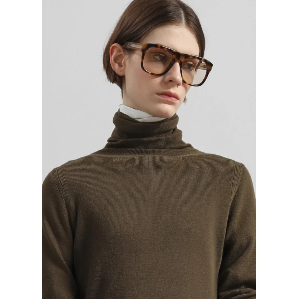 The Frankie Shop Utica Thin Turtleneck Sweater - Olive - Oversized Minimalist Knitwear in Green - Shop at Coveti