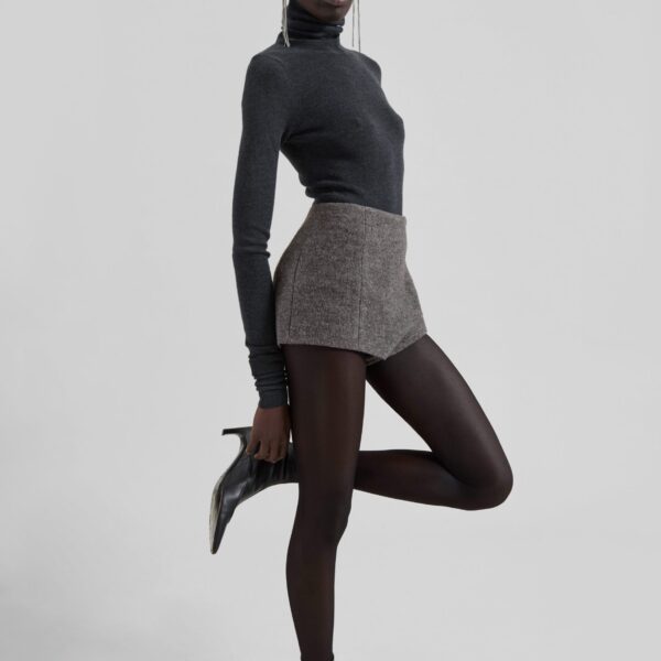 The Frankie Shop Vail Brushed Wool Hot Pants - Grey Melange - Oversized Minimalist Shorts in Grey - Shop at Coveti