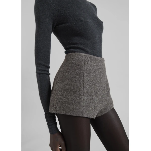 The Frankie Shop Vail Brushed Wool Hot Pants – Grey Melange, view 4