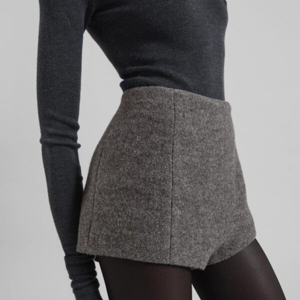 The Frankie Shop Vail Brushed Wool Hot Pants - Grey Melange - Oversized Minimalist Shorts in Grey - Shop at Coveti