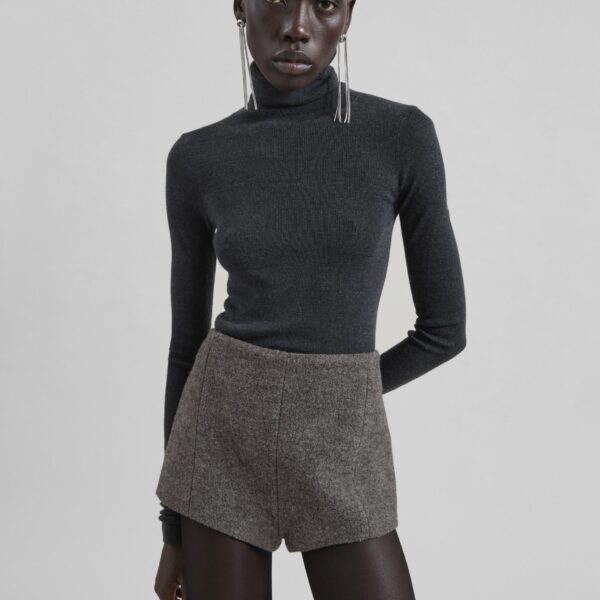 The Frankie Shop Vail Brushed Wool Hot Pants - Grey Melange - Oversized Minimalist Shorts in Grey - Shop at Coveti