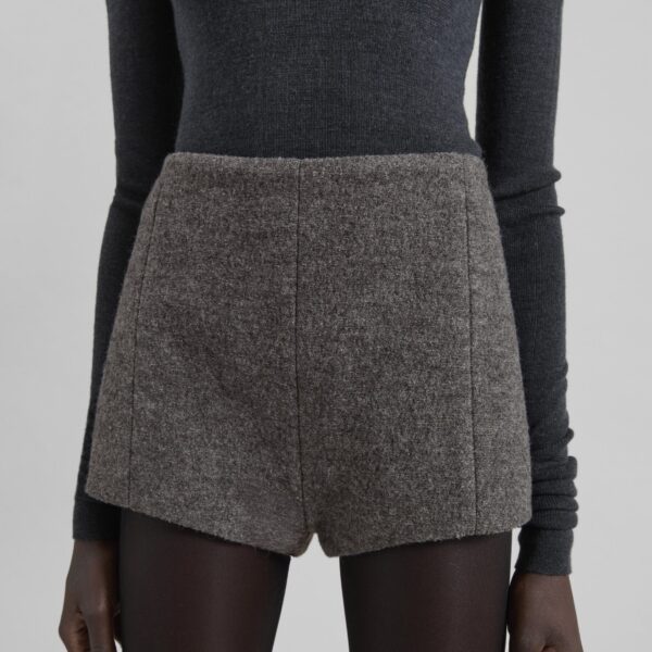 The Frankie Shop Vail Brushed Wool Hot Pants - Grey Melange - Oversized Minimalist Shorts in Grey - Shop at Coveti