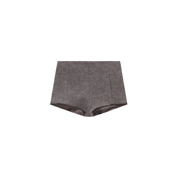The Frankie Shop Vail Brushed Wool Hot Pants - Grey Melange - Oversized Minimalist Shorts in Grey - Shop at Coveti