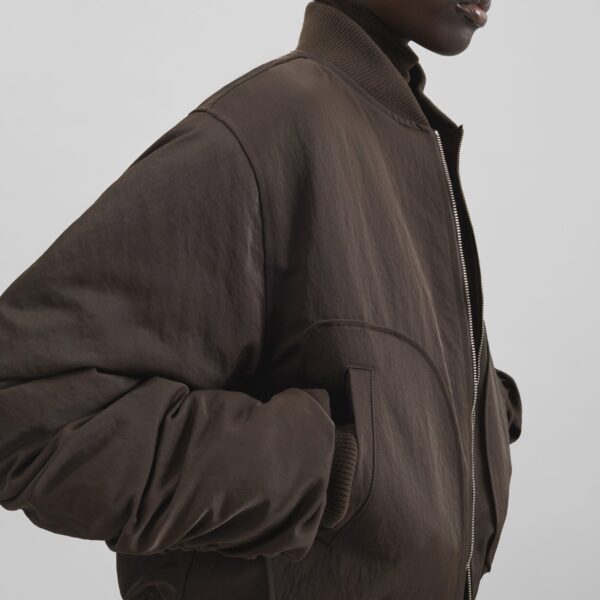 The Frankie Shop Valdres Padded Bomber Jacket - Brown - Oversized Minimalist Jackets in Beige - Shop at Coveti