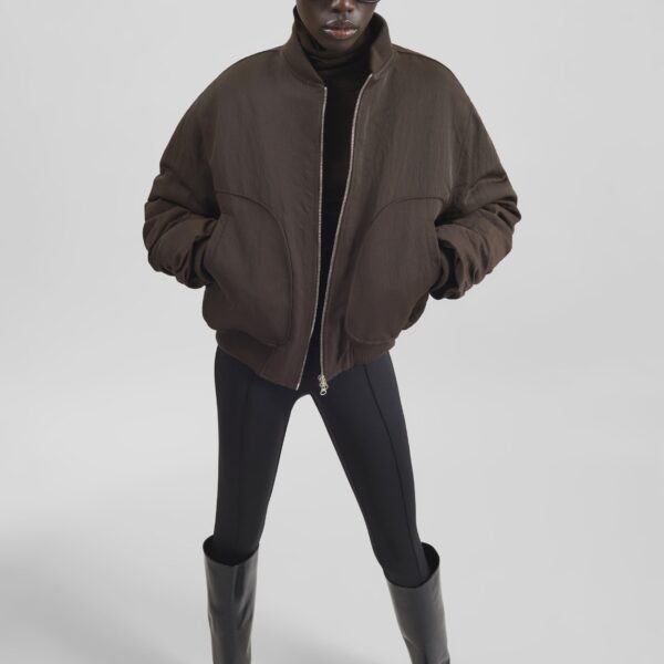 The Frankie Shop Valdres Padded Bomber Jacket - Brown - Oversized Minimalist Jackets in Beige - Shop at Coveti
