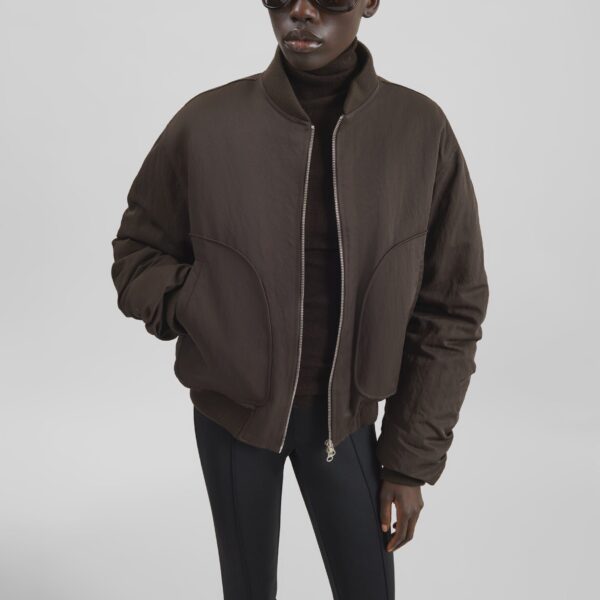The Frankie Shop Valdres Padded Bomber Jacket - Brown - Oversized Minimalist Jackets in Beige - Shop at Coveti