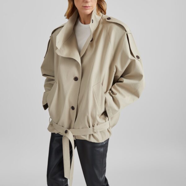 The Frankie Shop Vallby Belted Short Trench - Beige - Oversized Minimalist Coats in Beige - Shop at Coveti