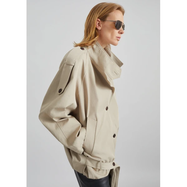 The Frankie Shop Vallby Belted Short Trench – Beige, view 3