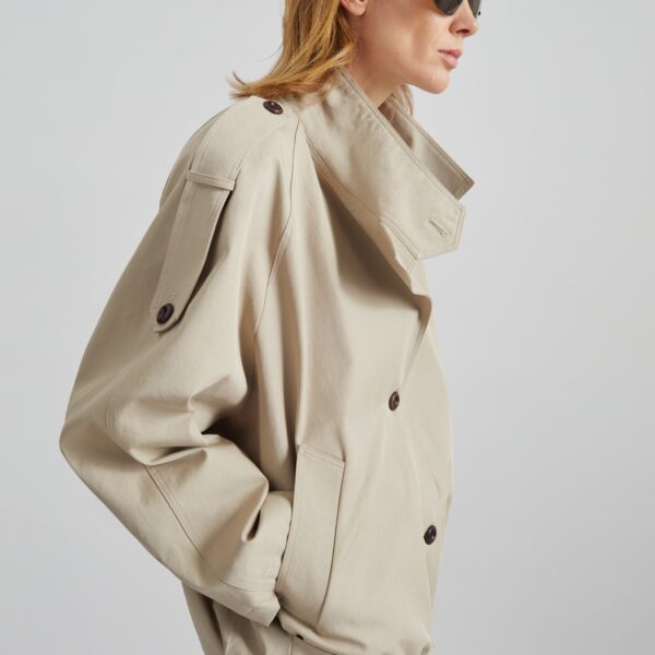 The Frankie Shop Vallby Belted Short Trench - Beige - Oversized Minimalist Coats in Beige - Shop at Coveti