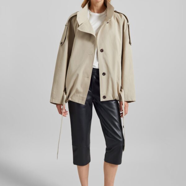 The Frankie Shop Vallby Belted Short Trench - Beige - Oversized Minimalist Coats in Beige - Shop at Coveti
