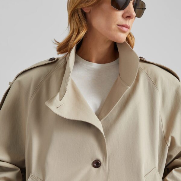 The Frankie Shop Vallby Belted Short Trench - Beige - Oversized Minimalist Coats in Beige - Shop at Coveti