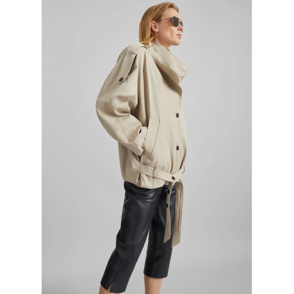The Frankie Shop Vallby Belted Short Trench – Beige, view 6