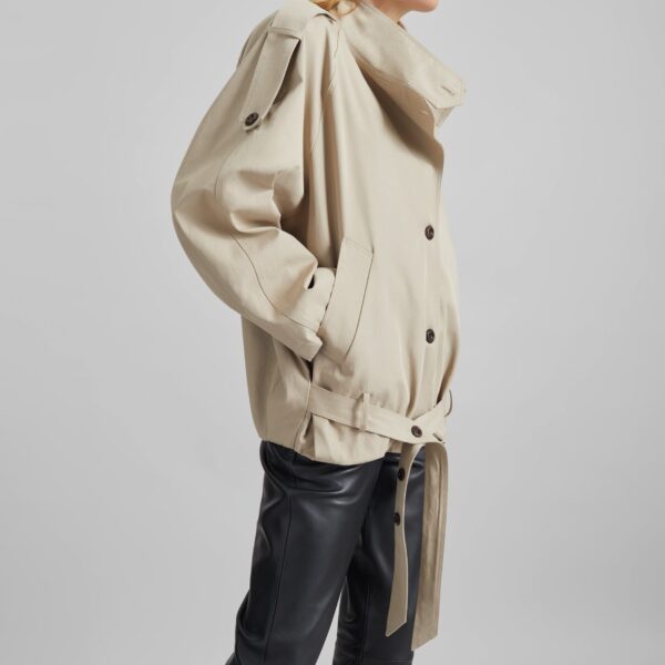 The Frankie Shop Vallby Belted Short Trench - Beige - Oversized Minimalist Coats in Beige - Shop at Coveti
