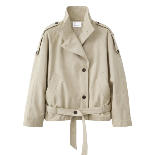 The Frankie Shop Vallby Belted Short Trench - Beige - Oversized Minimalist Coats in Beige - Shop at Coveti