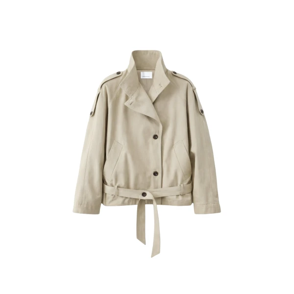 The Frankie Shop Vallby Belted Short Trench - Beige - Oversized Minimalist Coats in Beige - Shop at Coveti