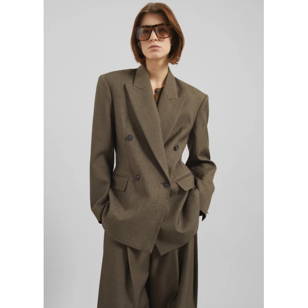 The Frankie Shop Vallsta Double-Breasted Blazer – Brown Melange, view 2