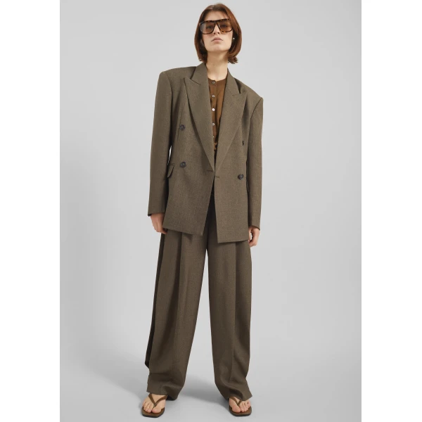 The Frankie Shop Vallsta Double-Breasted Blazer – Brown Melange, view 3
