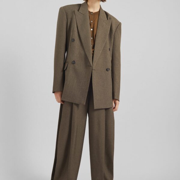 The Frankie Shop Vallsta Double-Breasted Blazer - Brown Melange - Oversized Minimalist Jackets in Beige - Shop at Coveti