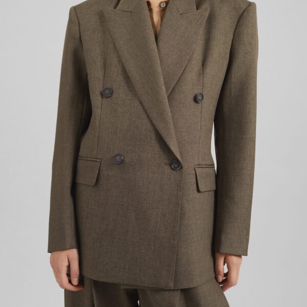 The Frankie Shop Vallsta Double-Breasted Blazer - Brown Melange - Oversized Minimalist Jackets in Beige - Shop at Coveti