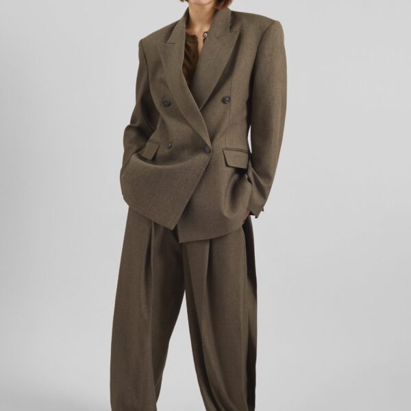 The Frankie Shop Vallsta Double-Breasted Blazer - Brown Melange - Oversized Minimalist Jackets in Beige - Shop at Coveti
