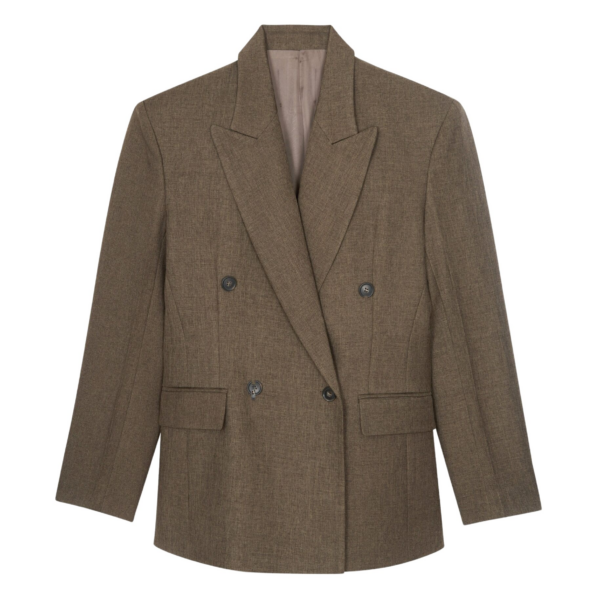 The Frankie Shop Vallsta Double-Breasted Blazer - Brown Melange - Oversized Minimalist Jackets in Beige - Shop at Coveti