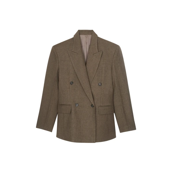 The Frankie Shop Vallsta Double-Breasted Blazer - Brown Melange - Oversized Minimalist Jackets in Beige - Shop at Coveti