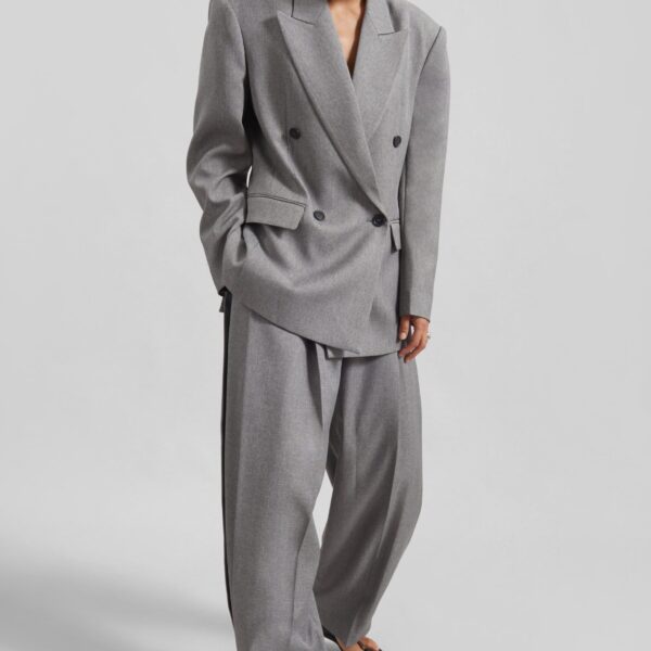 The Frankie Shop Vallsta Double-Breasted Blazer - Grey Melange - Oversized Minimalist Jackets in Grey - Shop at Coveti
