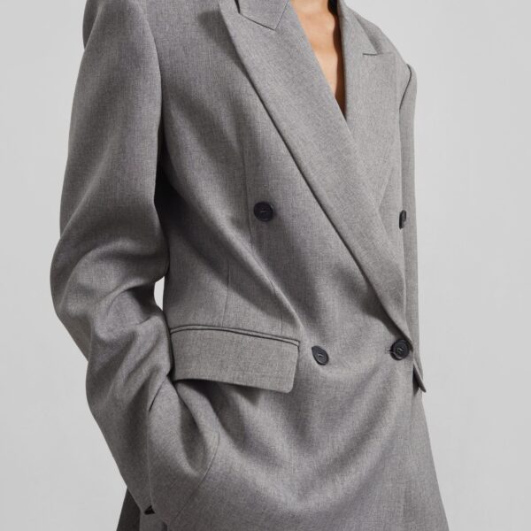 The Frankie Shop Vallsta Double-Breasted Blazer - Grey Melange - Oversized Minimalist Jackets in Grey - Shop at Coveti