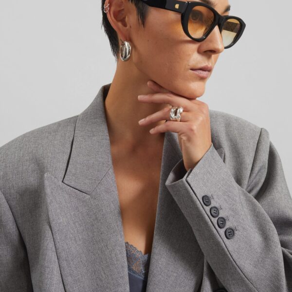 The Frankie Shop Vallsta Double-Breasted Blazer - Grey Melange - Oversized Minimalist Jackets in Grey - Shop at Coveti