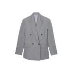 The Frankie Shop Vallsta Double-Breasted Blazer - Grey Melange - Oversized Minimalist Jackets in Grey - Shop at Coveti