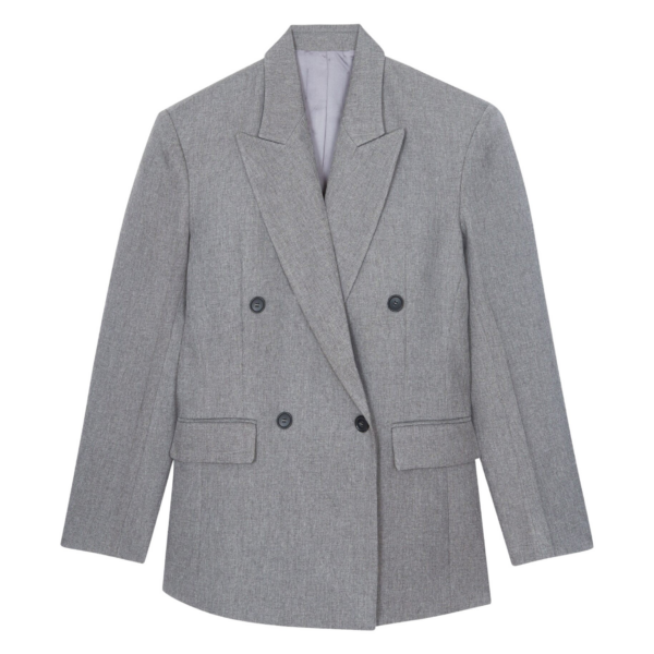 The Frankie Shop Vallsta Double-Breasted Blazer - Grey Melange - Oversized Minimalist Jackets in Grey - Shop at Coveti