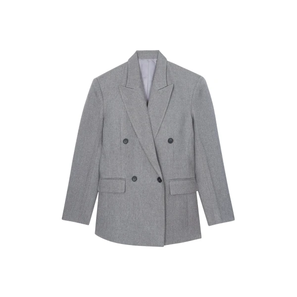 The Frankie Shop Vallsta Double-Breasted Blazer - Grey Melange - Oversized Minimalist Jackets in Grey - Shop at Coveti