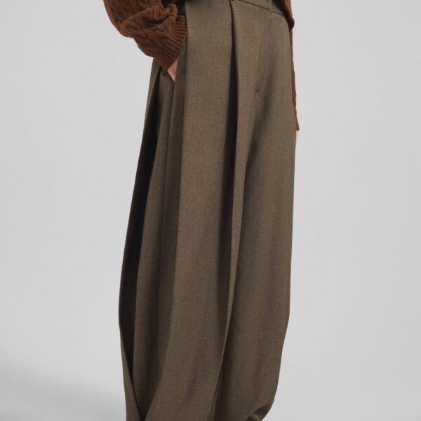 The Frankie Shop Vallsta Tailored Trousers - Brown Melange - Oversized Minimalist Pants in Beige - Shop at Coveti