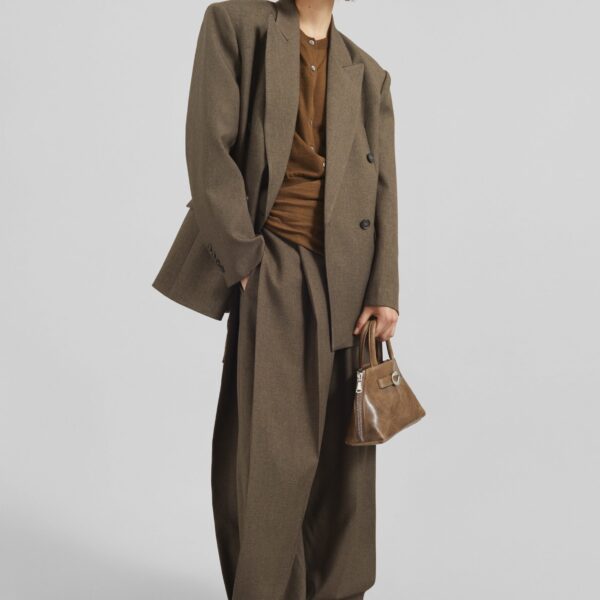 The Frankie Shop Vallsta Tailored Trousers - Brown Melange - Oversized Minimalist Pants in Beige - Shop at Coveti