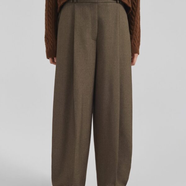 The Frankie Shop Vallsta Tailored Trousers - Brown Melange - Oversized Minimalist Pants in Beige - Shop at Coveti