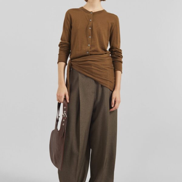 The Frankie Shop Vallsta Tailored Trousers - Brown Melange - Oversized Minimalist Pants in Beige - Shop at Coveti