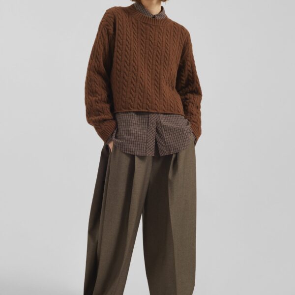 The Frankie Shop Vallsta Tailored Trousers - Brown Melange - Oversized Minimalist Pants in Beige - Shop at Coveti