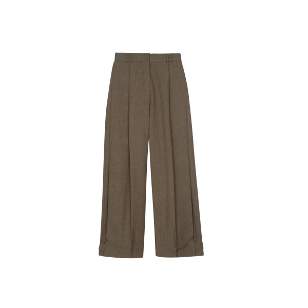 The Frankie Shop Vallsta Tailored Trousers - Brown Melange - Oversized Minimalist Pants in Beige - Shop at Coveti