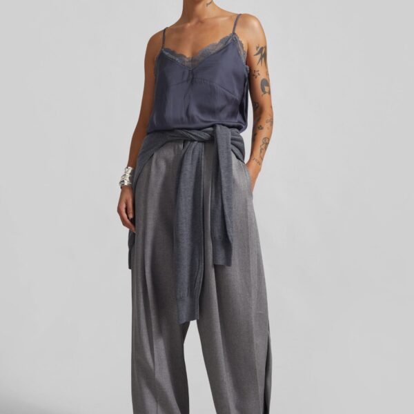 The Frankie Shop Vallsta Tailored Trousers - Grey Melange - Oversized Minimalist Pants in Grey - Shop at Coveti