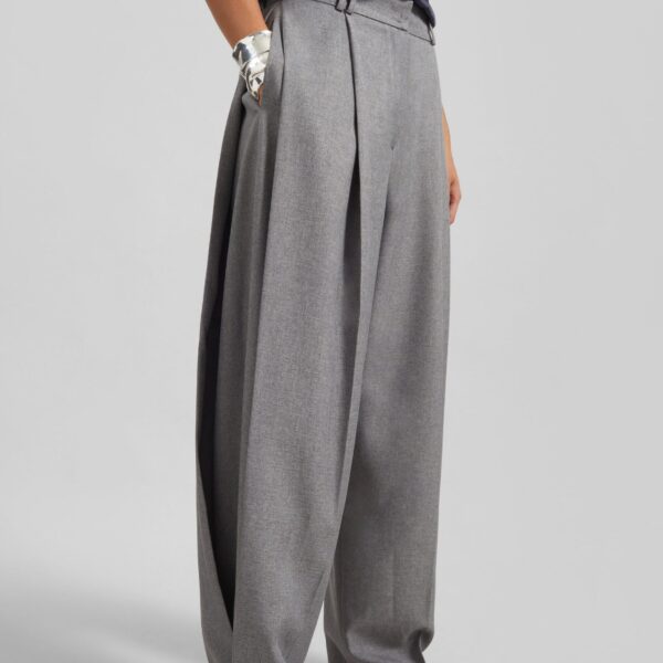 The Frankie Shop Vallsta Tailored Trousers - Grey Melange - Oversized Minimalist Pants in Grey - Shop at Coveti