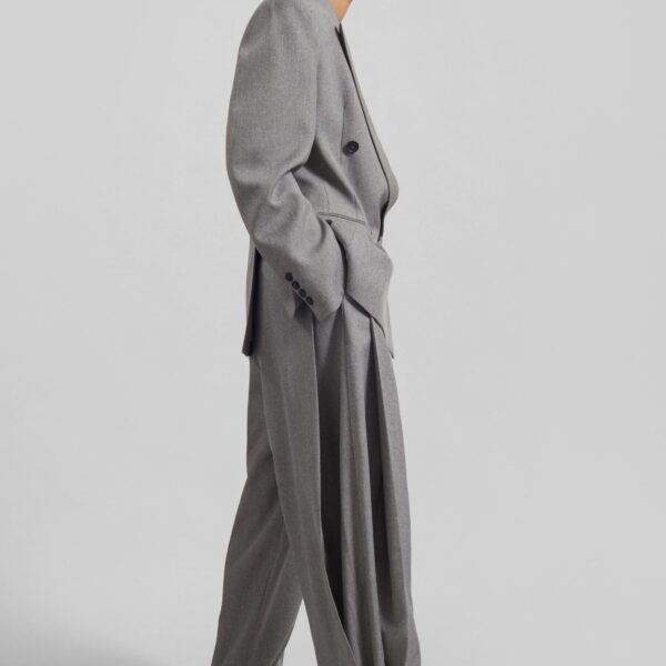 The Frankie Shop Vallsta Tailored Trousers - Grey Melange - Oversized Minimalist Pants in Grey - Shop at Coveti