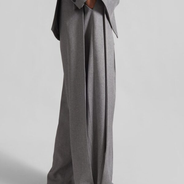 The Frankie Shop Vallsta Tailored Trousers - Grey Melange - Oversized Minimalist Pants in Grey - Shop at Coveti