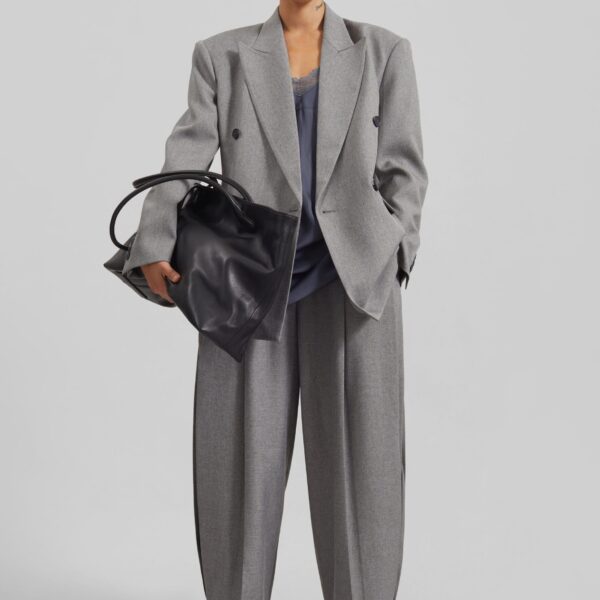 The Frankie Shop Vallsta Tailored Trousers - Grey Melange - Oversized Minimalist Pants in Grey - Shop at Coveti