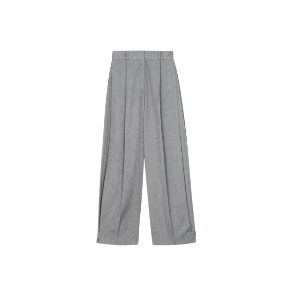 The Frankie Shop Vallsta Tailored Trousers - Grey Melange - Oversized Minimalist Pants in Grey - Shop at Coveti