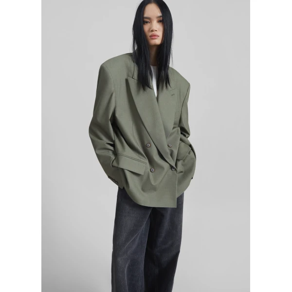The Frankie Shop Valter Oversized Blazer – Pale Olive, view 3