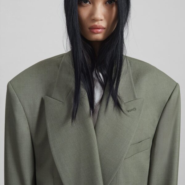 The Frankie Shop Valter Oversized Blazer - Pale Olive - Oversized Minimalist Jackets in Green - Shop at Coveti